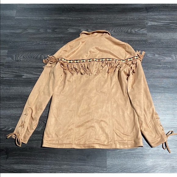 Cherry Paris Faux Suede Tassel Button Down Shirt - Picture 4 of 4